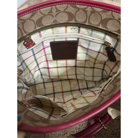 Coach Women's Leatherware Signature Canvas Heritage Shoulder Handbag Tan Pink - Picture 2 of 7